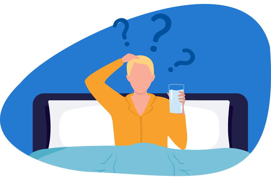 man drinking water in bed
